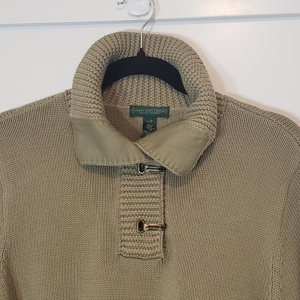 Lauren Ralph Lauren Knit Pullover Sweater Double Metal Clasps Olive Green Size L - Picture 8 of 13